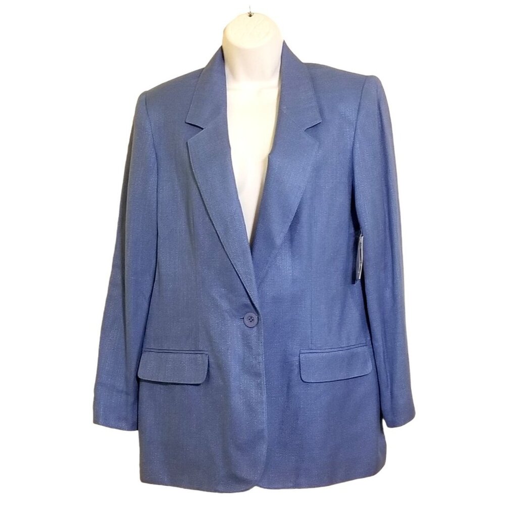 Worthington Womens Blue Blazer‎ Size 10 Notched Lapel Button Closure Rayon NEW